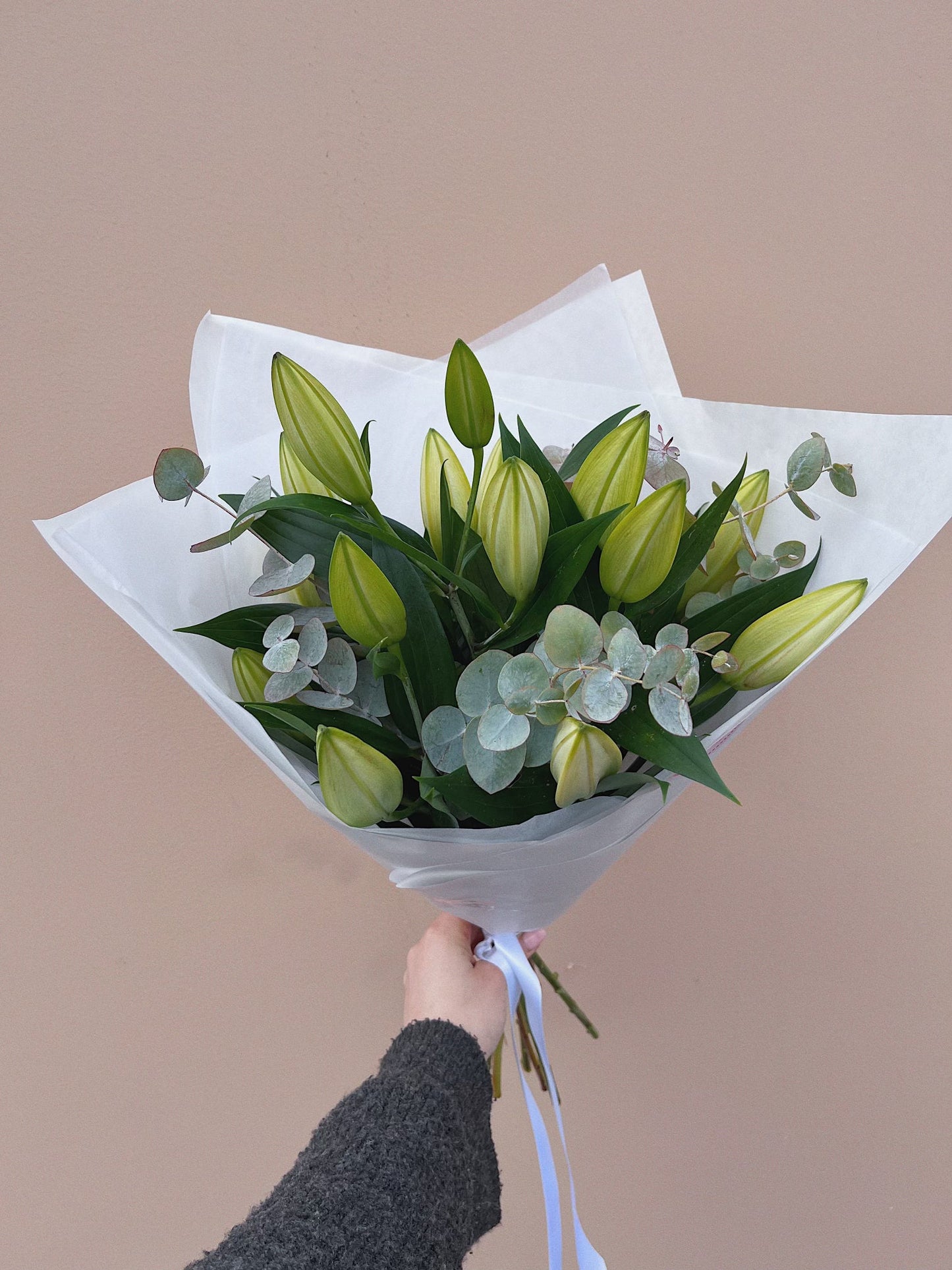 White Lily And Eucalyptus Bouquet