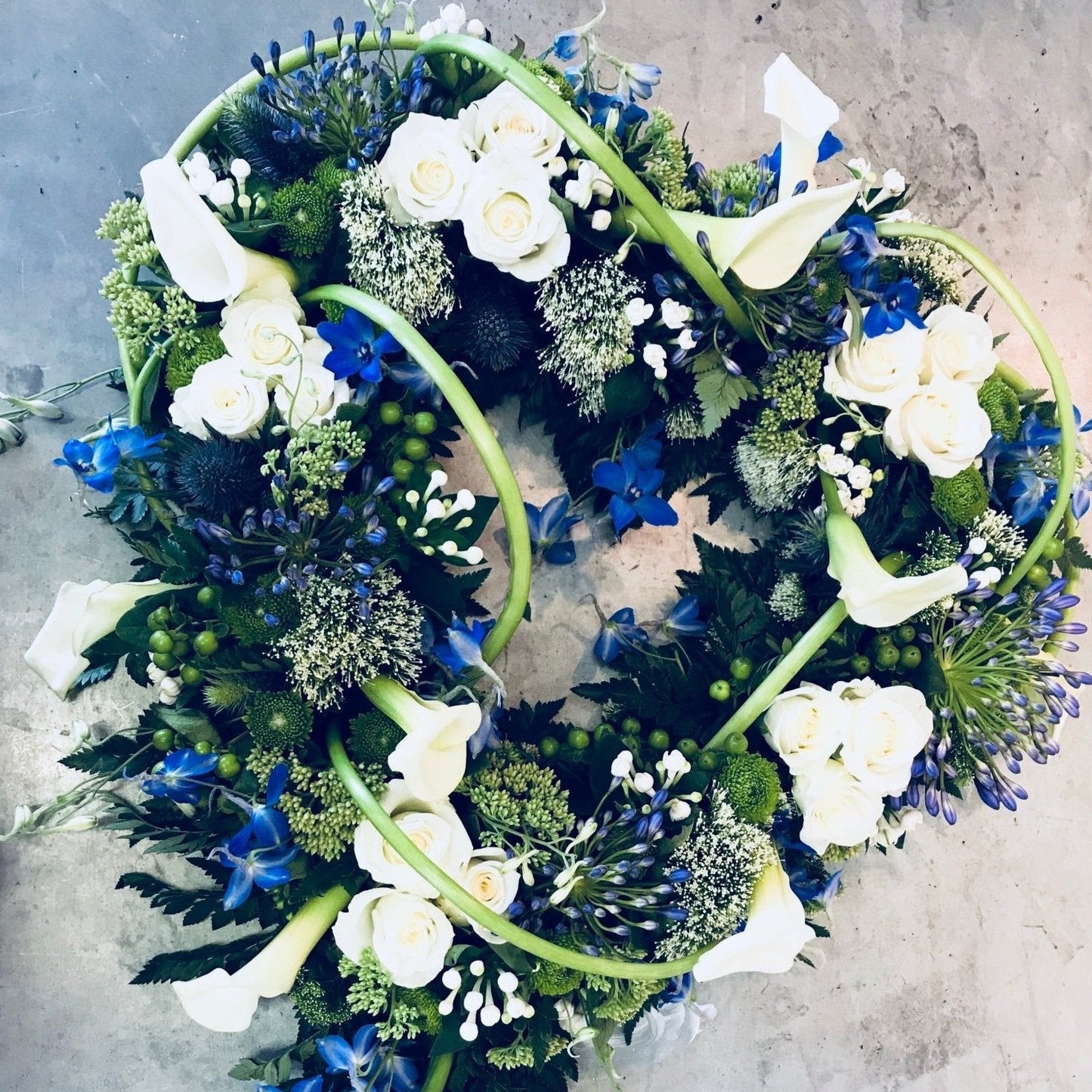 Blue & White Open Centre Heat - Funeral Flowers