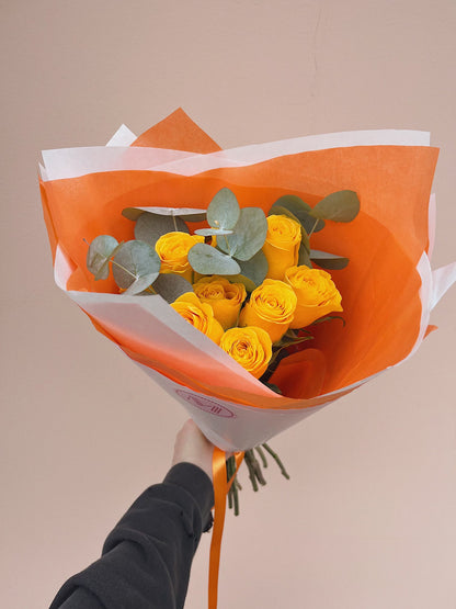 Yellow Roses + Eucalyptus Bunch U.K.