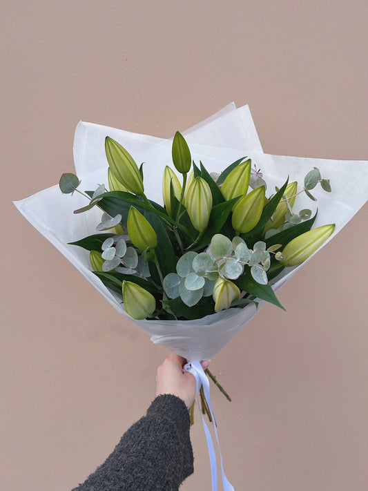 White Lily And Eucalyptus Bouquet