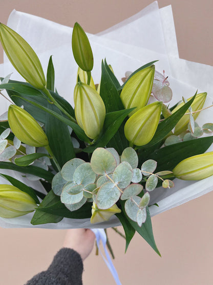 White Lily And Eucalyptus Bouquet
