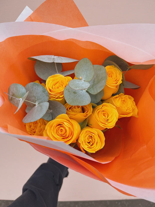 Yellow Roses + Eucalyptus Bunch U.K.