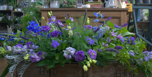 Blue and Purple Casket Spray