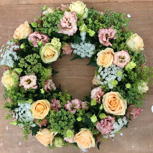 Country Peach Wreath - Funeral Flowers